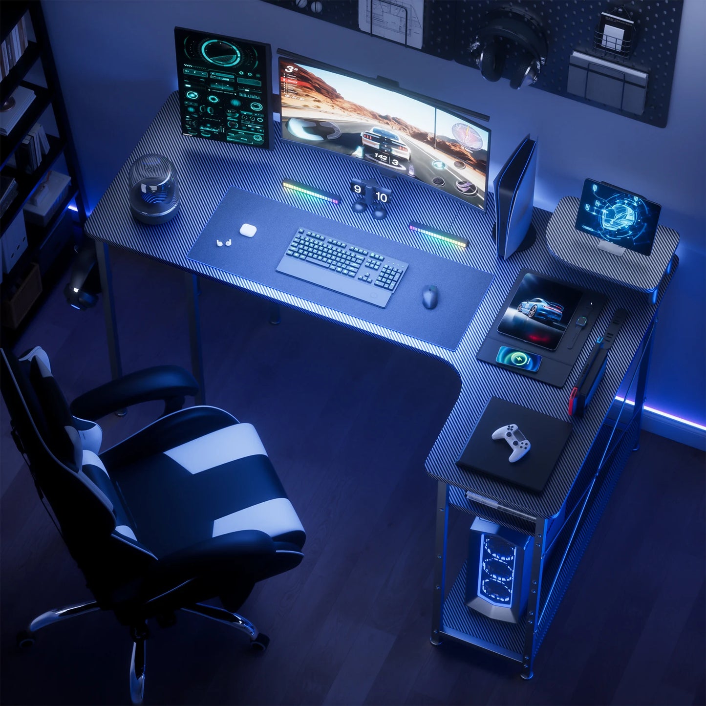 L-Shape Gaming Desk with Drawers