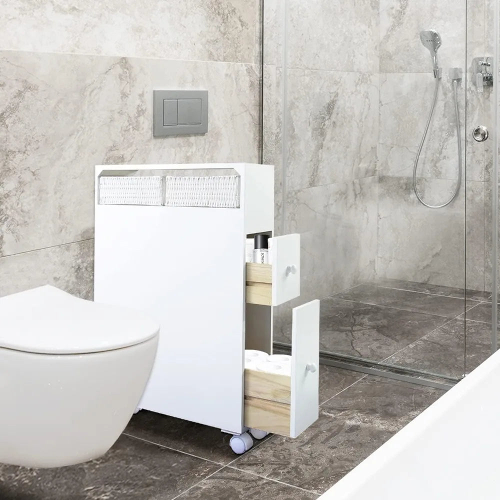 Movable Bathroom Storage Cabinet with 2 Drawers and Shelf