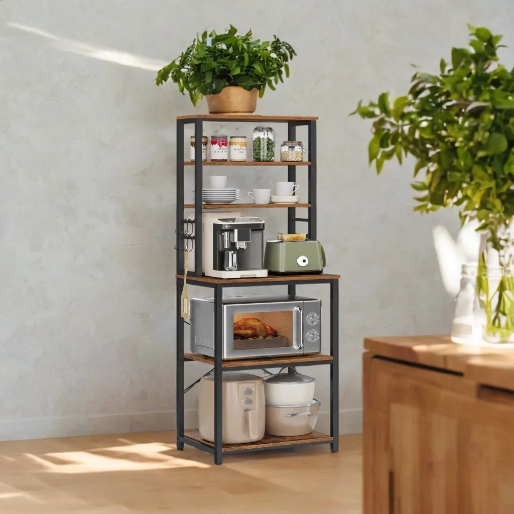 6-Tier Kitchen Shelves with 6 Hooks