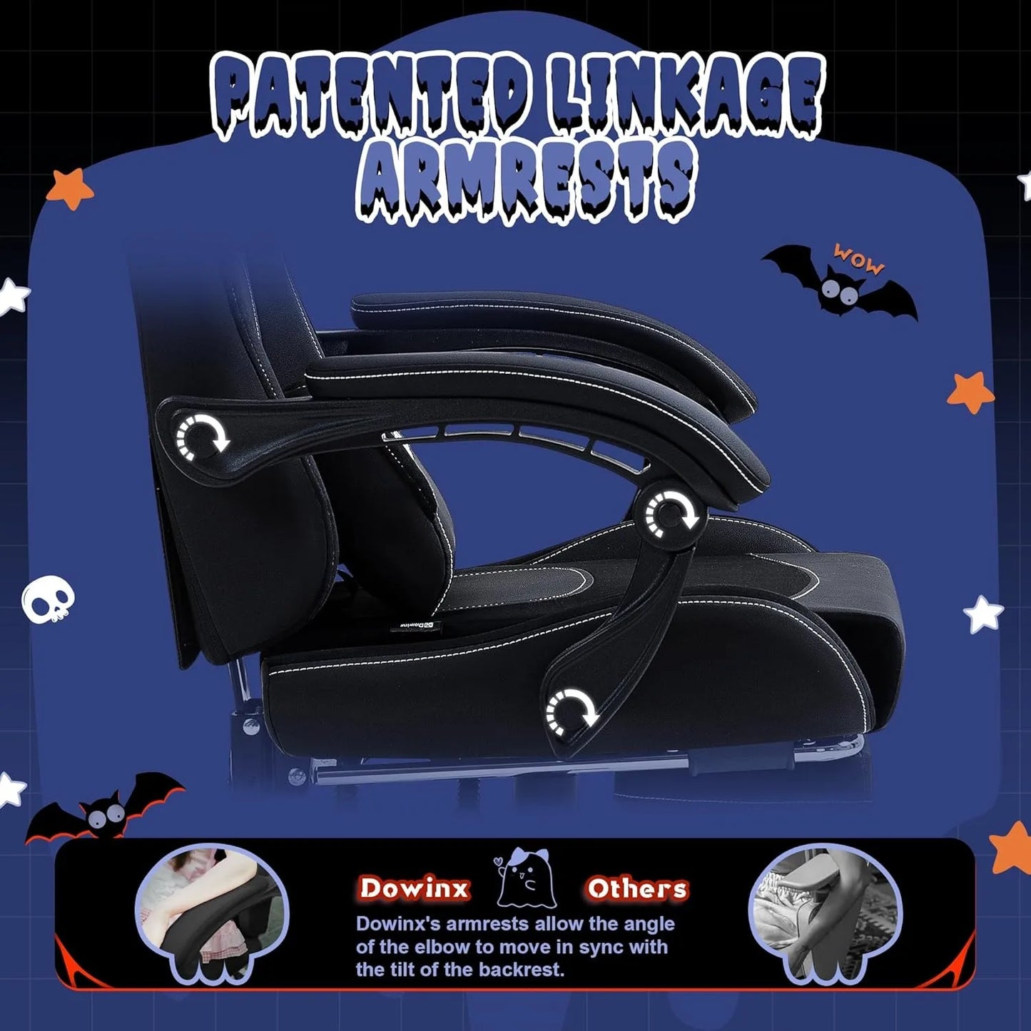 Gaming Chair Cute with Cat Ears and Massage Lumbar Support