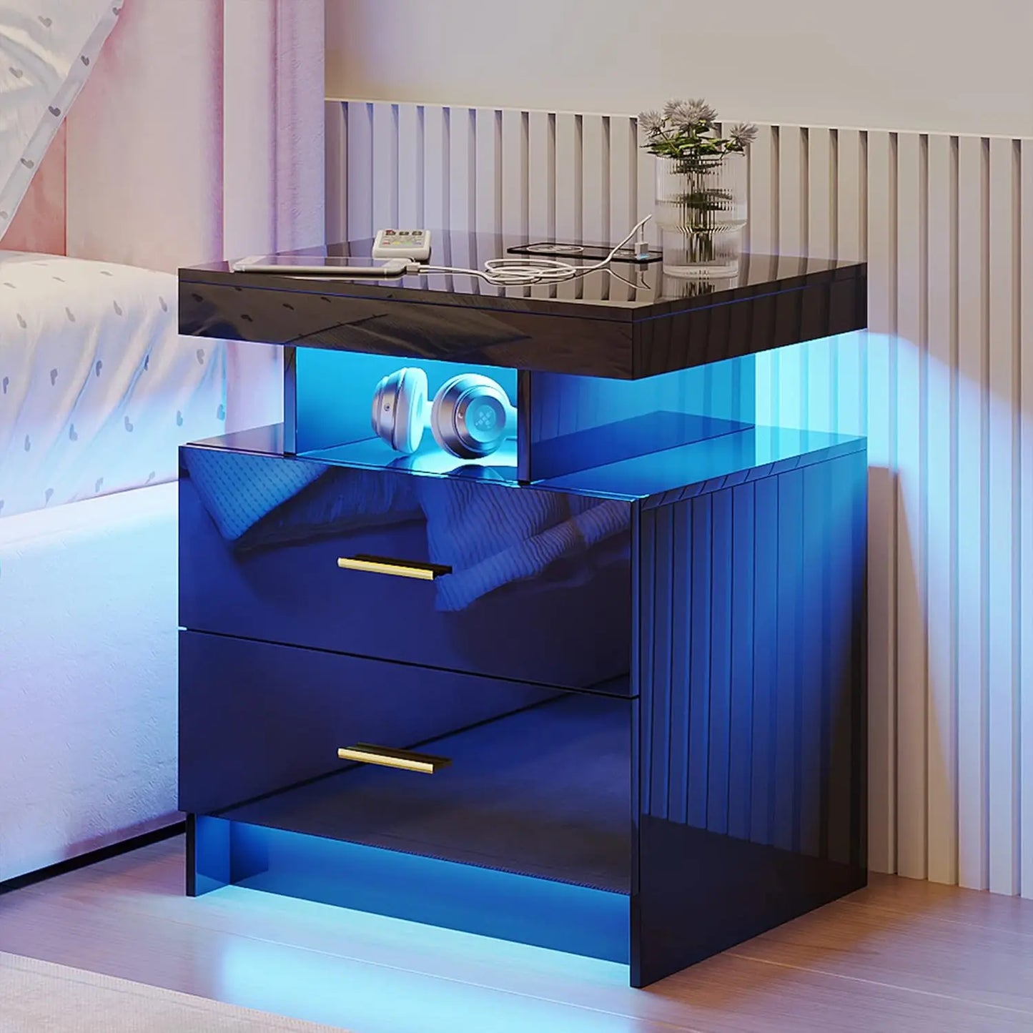 Nightstand with RGB Auto LED Lights