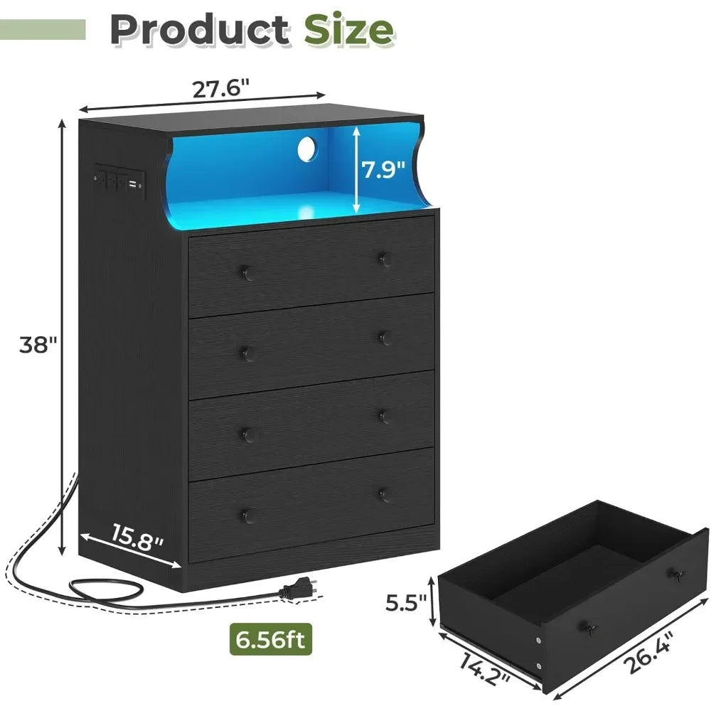 Black Dresser with Charging Station