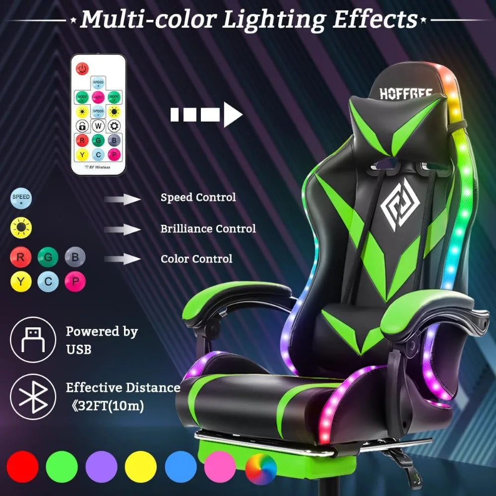Gaming Chair with Massage and LED Lights