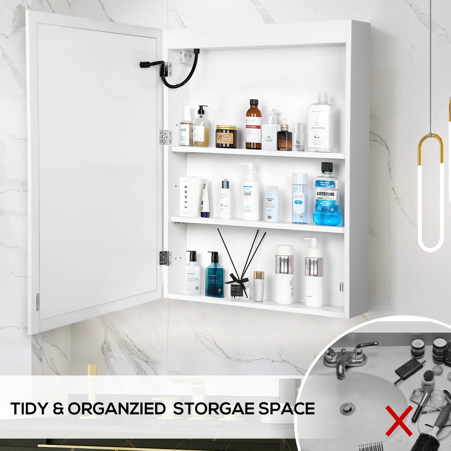 Bathroom Medicine Cabinet with LED Lights and Mirror