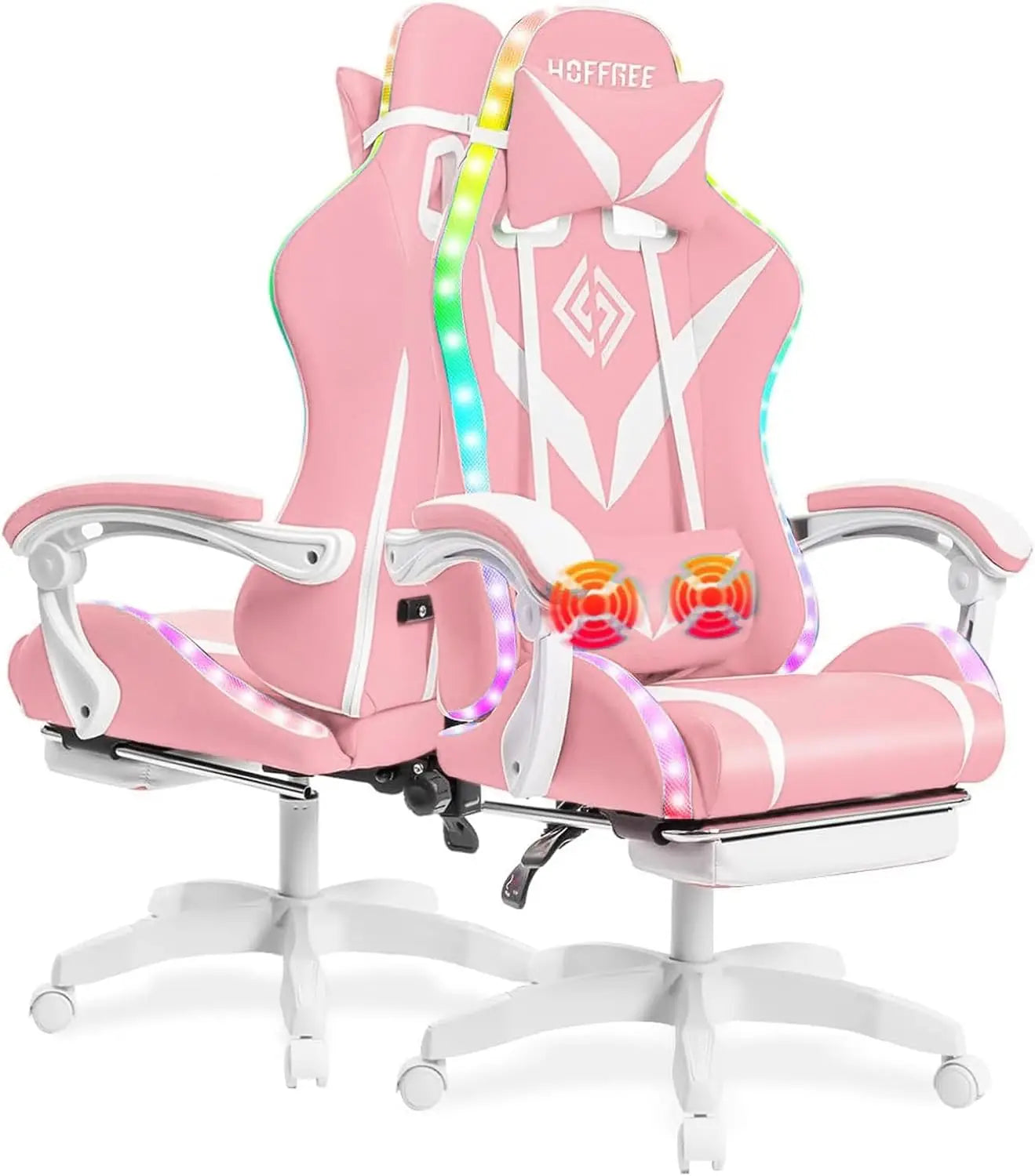Gaming Chair with Massage and LED Lights