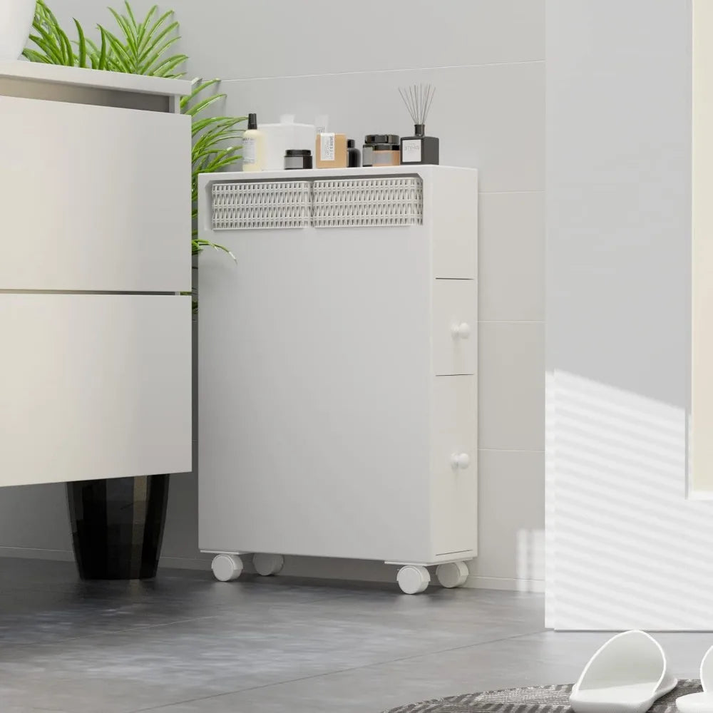 Movable Bathroom Storage Cabinet with 2 Drawers and Shelf