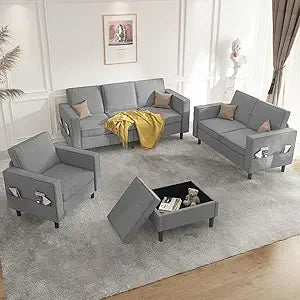 4 Pieces Sectional L Shaped Sofa Couches Set