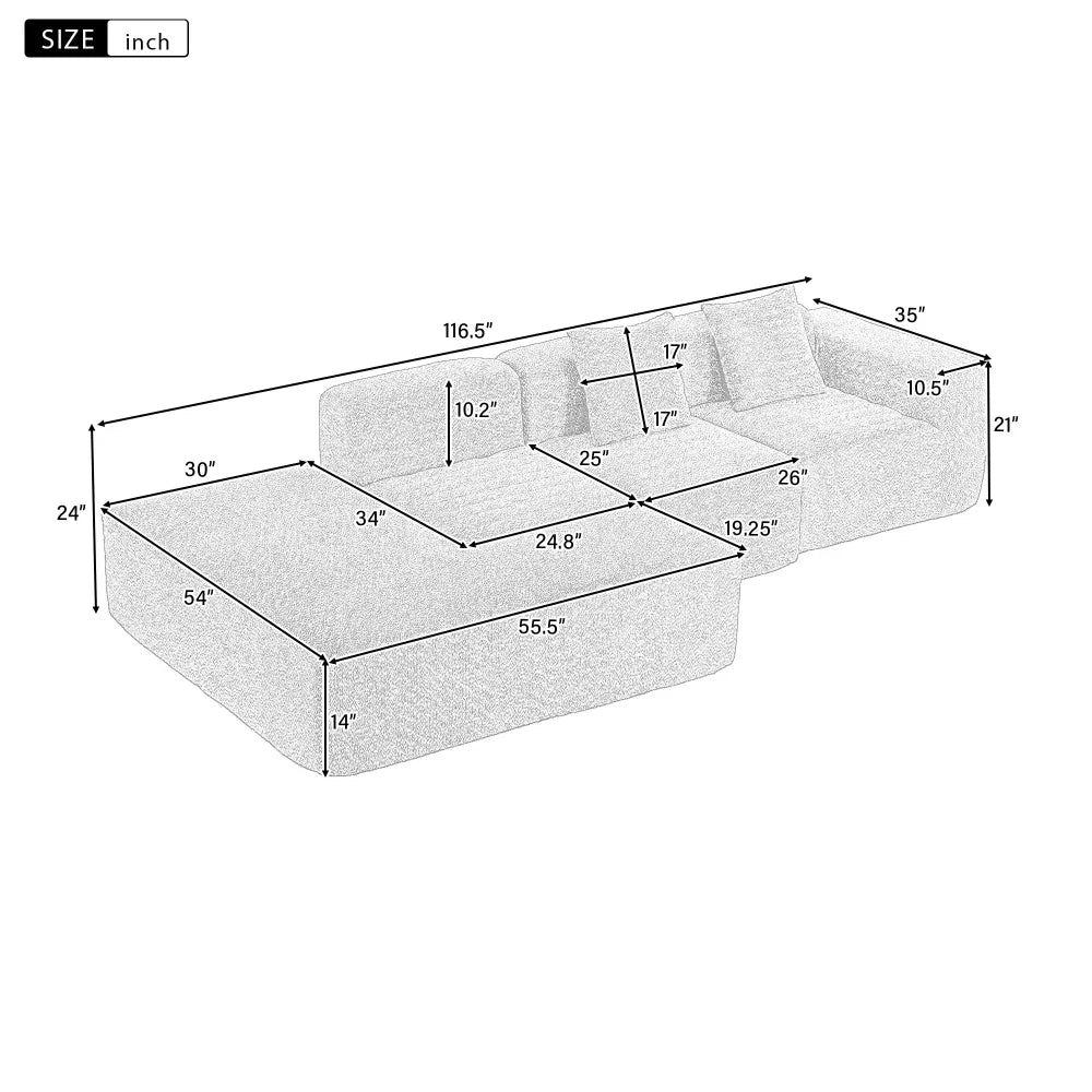 116.5" Sectional Free-combined Sofa for Living Room