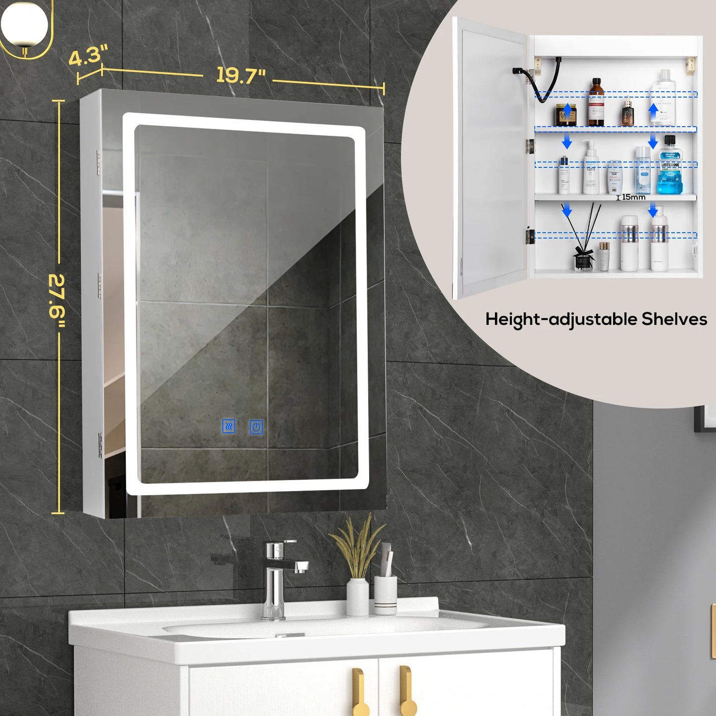 Bathroom Medicine Cabinet with LED Lights and Mirror