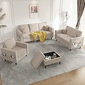 4 Pieces Sectional L Shaped Sofa Couches Set