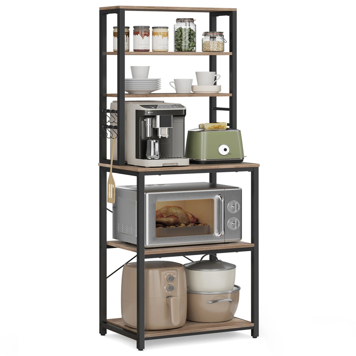 6-Tier Kitchen Shelves with 6 Hooks