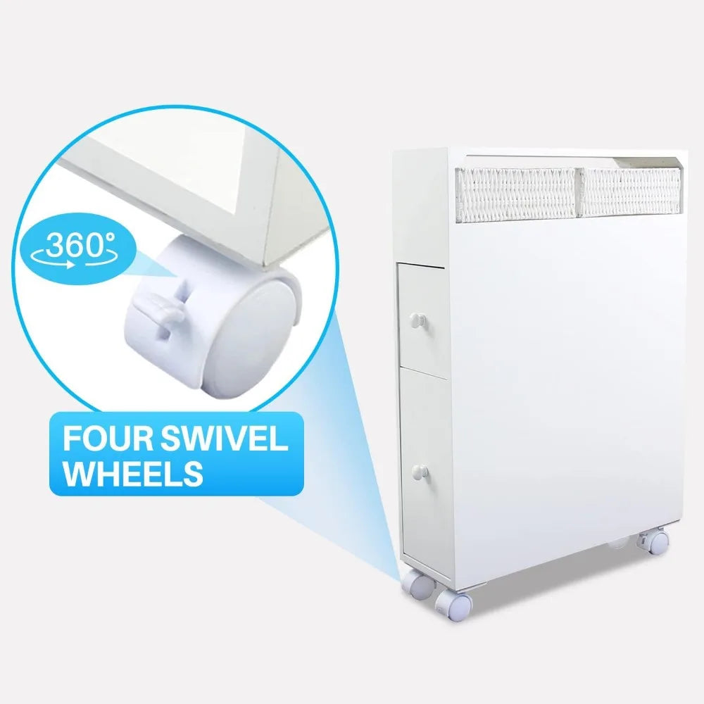 Movable Bathroom Storage Cabinet with 2 Drawers and Shelf