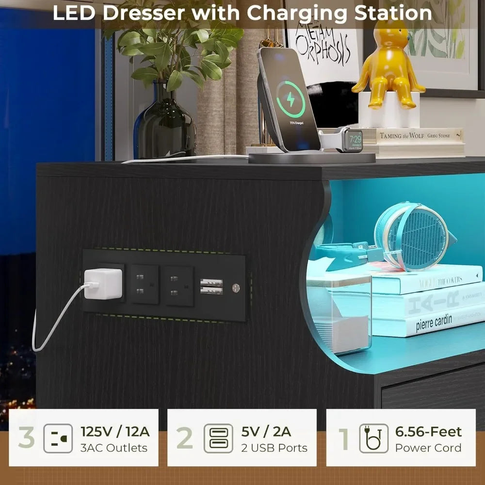 Black Dresser with Charging Station