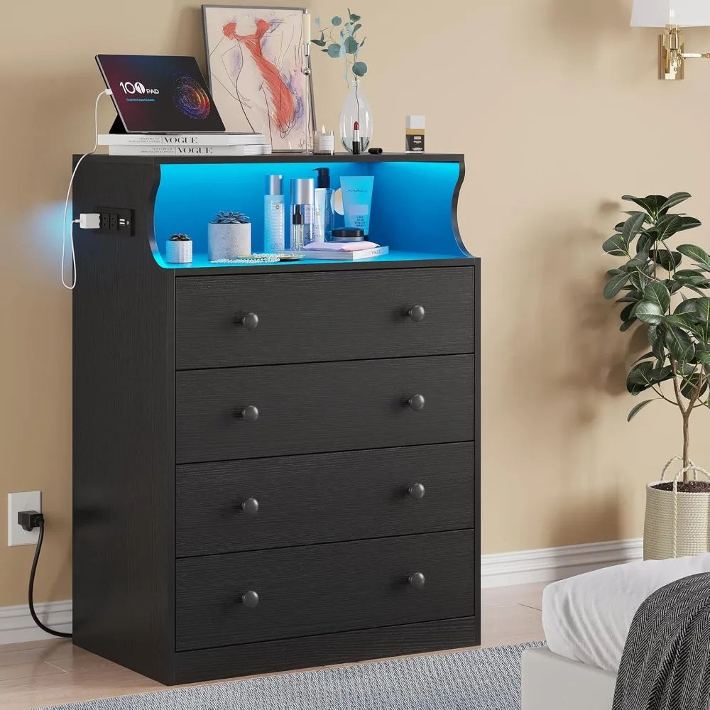 Black Dresser with Charging Station