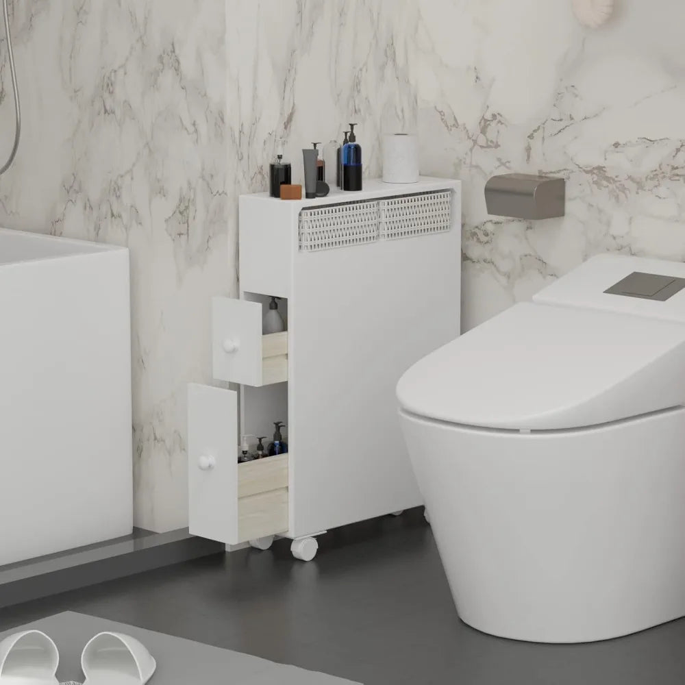 Movable Bathroom Storage Cabinet with 2 Drawers and Shelf