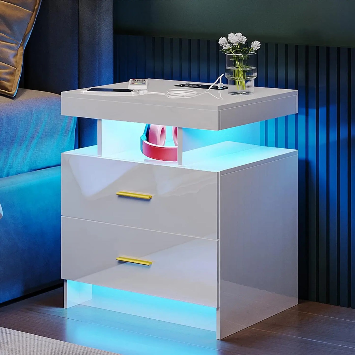 Nightstand with RGB Auto LED Lights