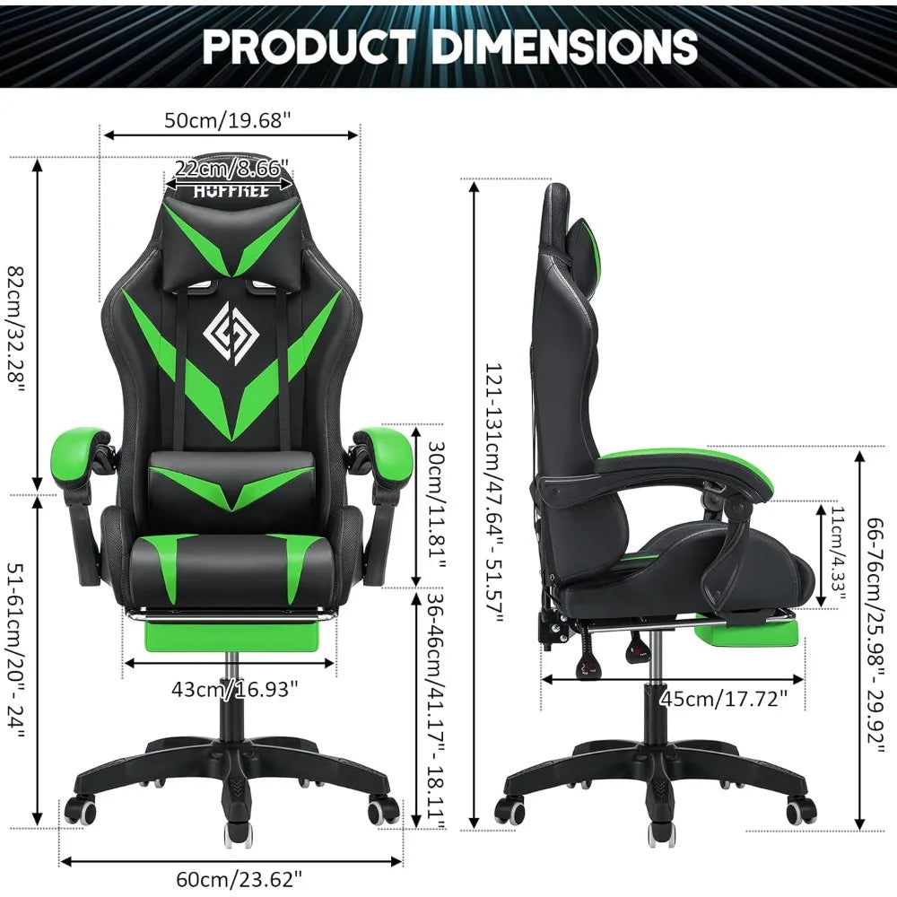 Gaming Chair with Massage and LED Lights