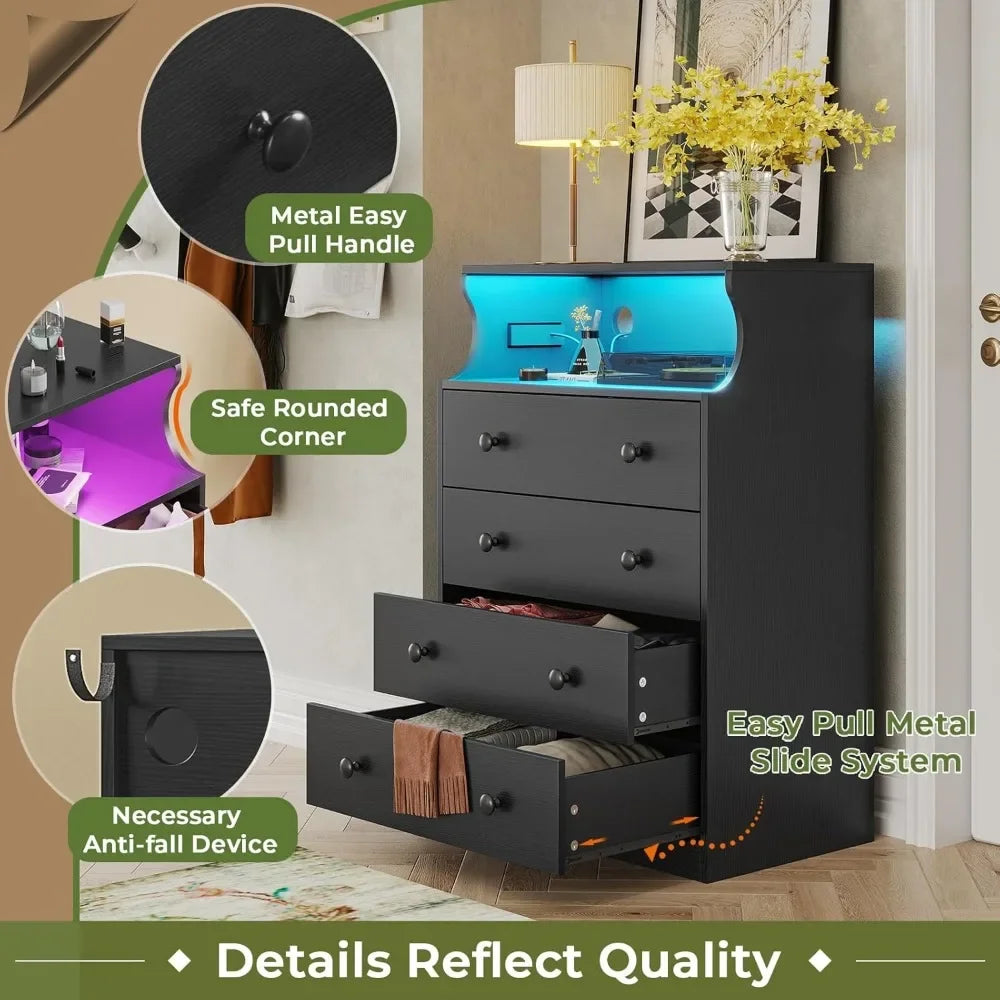 Black Dresser with Charging Station