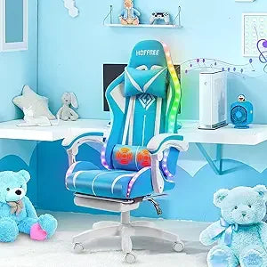 Massage Computer Gaming Chair with LED Lights and Footrest
