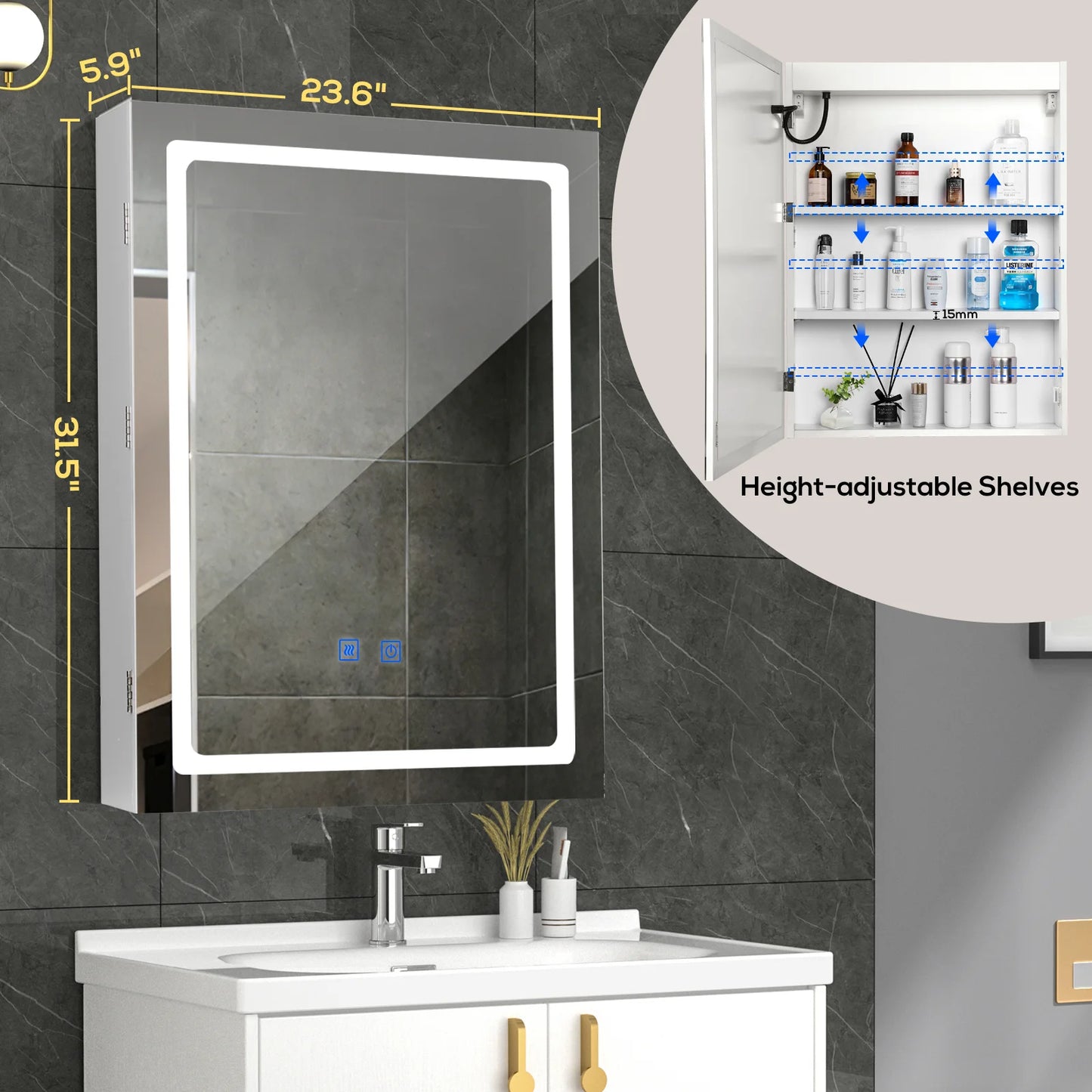 Bathroom Medicine Cabinet with LED Lights and Mirror