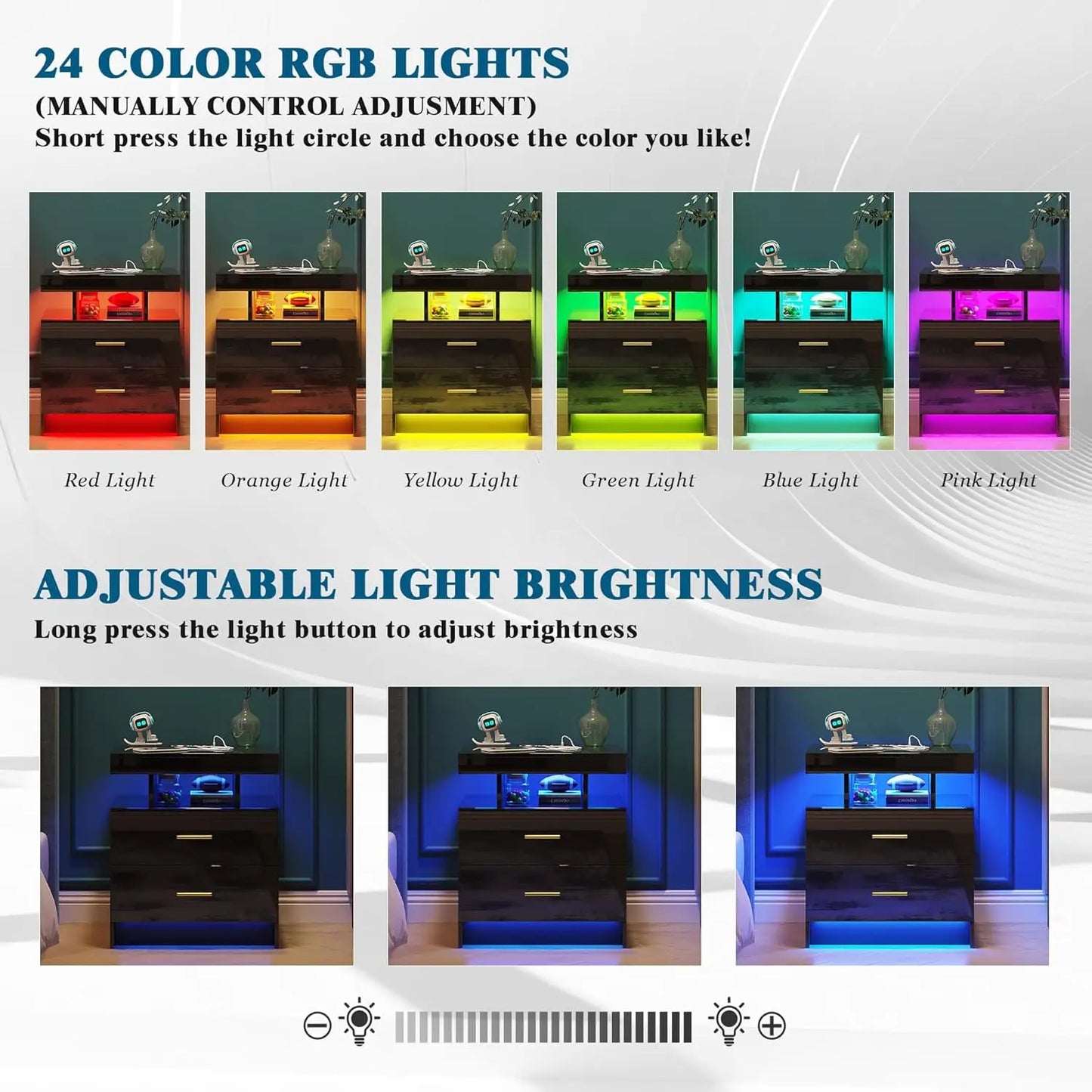 Nightstand with RGB Auto LED Lights