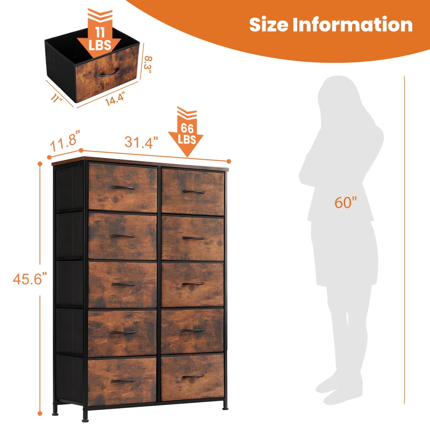 10 Fabric Drawers Wardrobe Steel Frame Closet