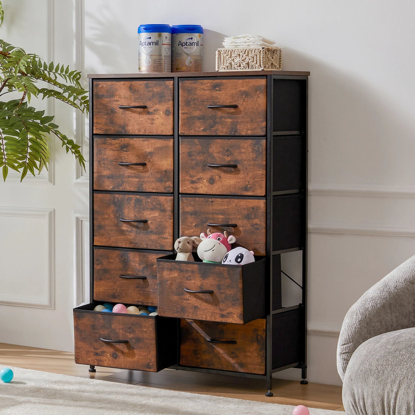 10 Fabric Drawers Wardrobe Steel Frame Closet