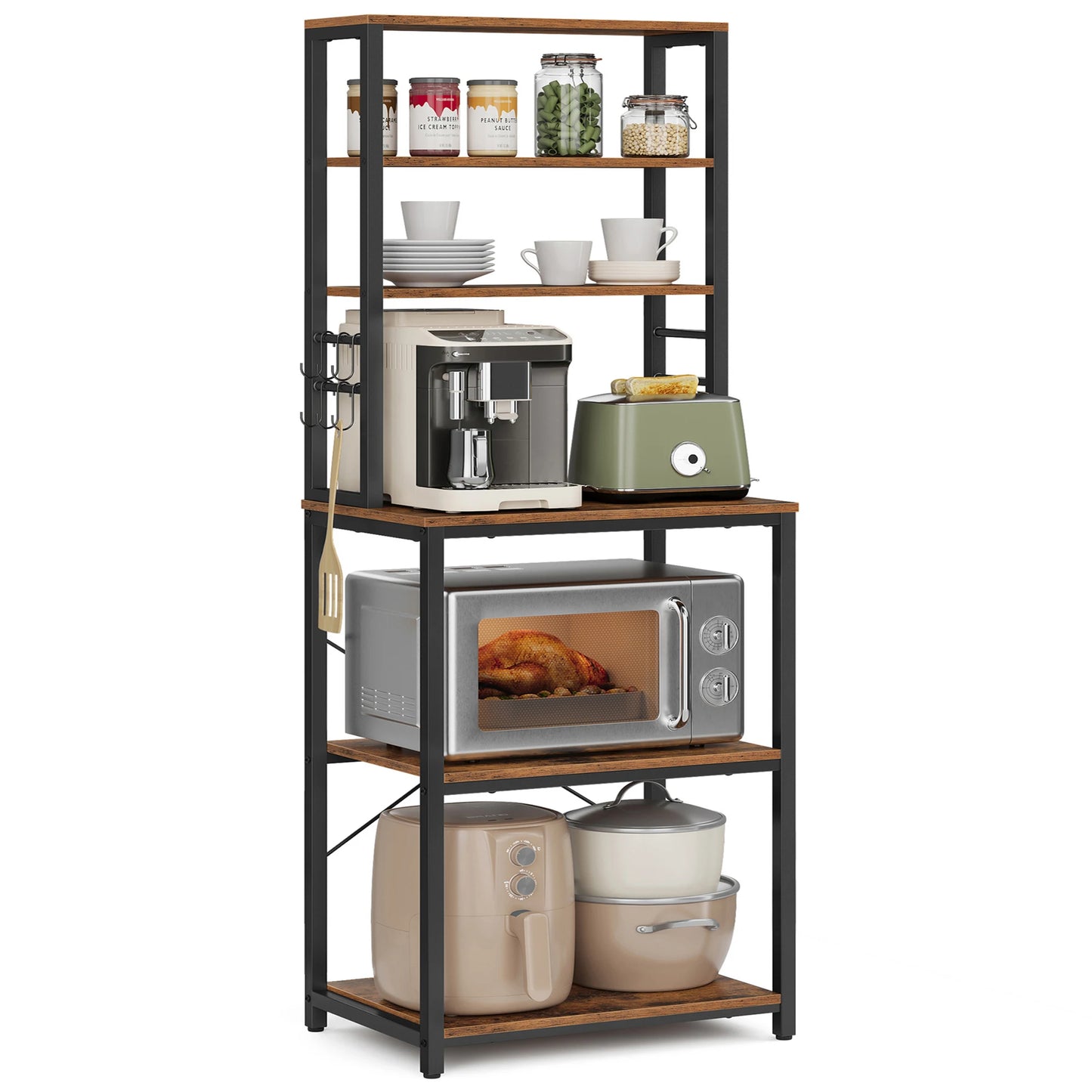 6-Tier Kitchen Shelves with 6 Hooks