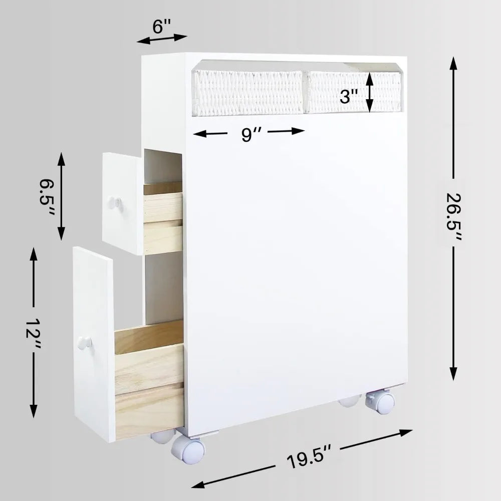 Movable Bathroom Storage Cabinet with 2 Drawers and Shelf