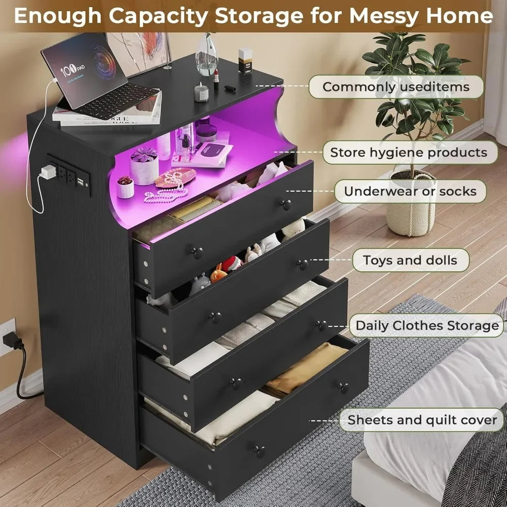 Black Dresser with Charging Station