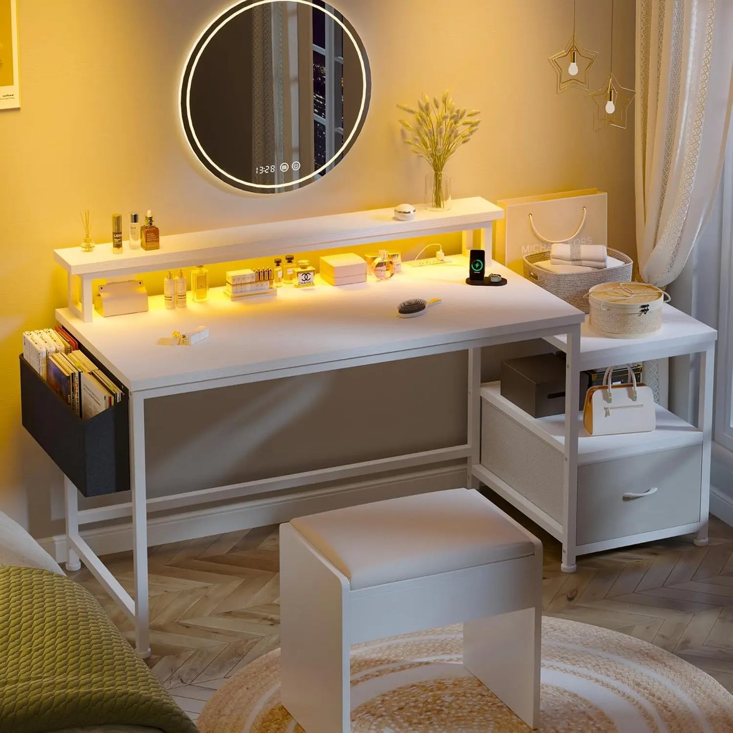 56.5" Computer Desk with File Drawers Cabinet