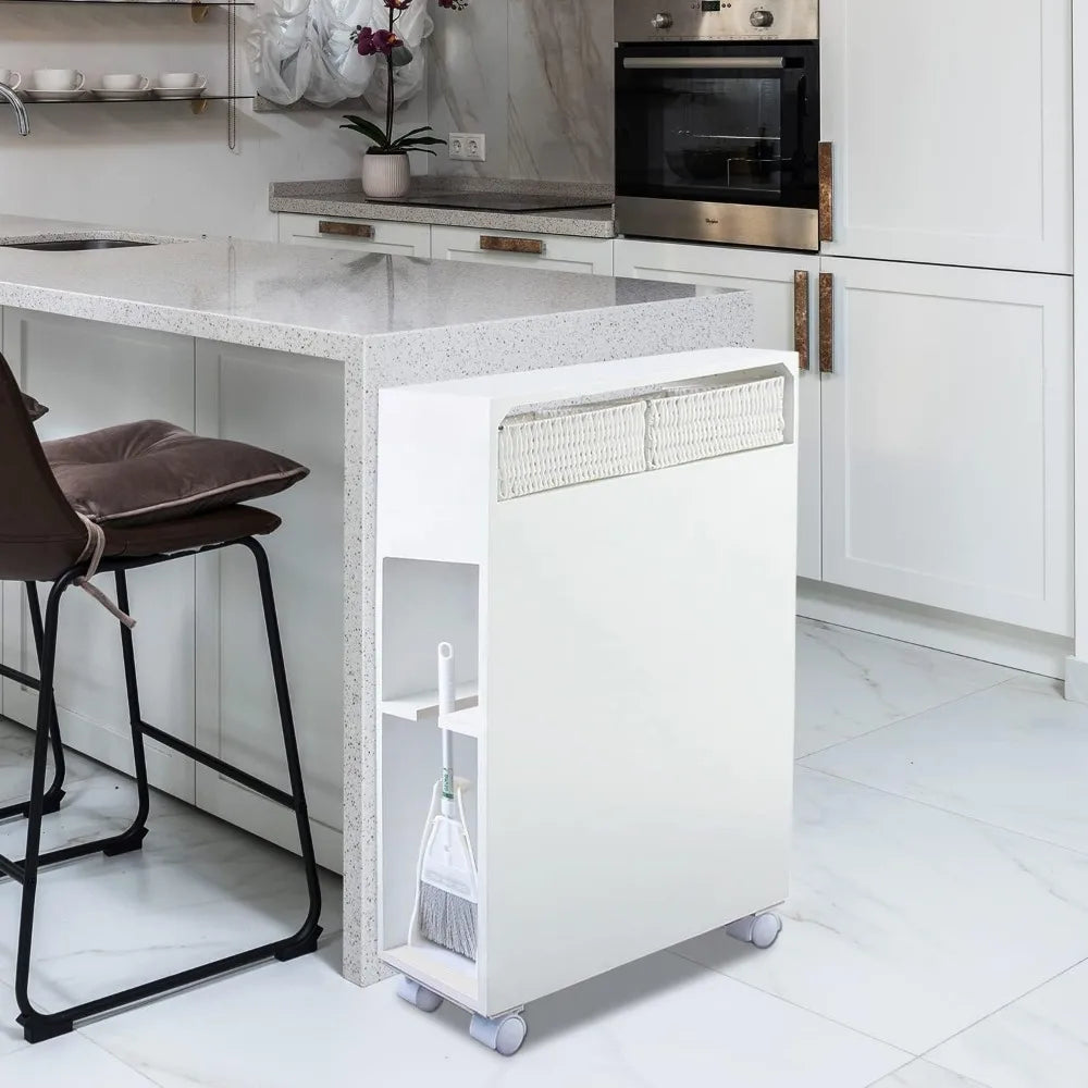 Movable Bathroom Storage Cabinet with 2 Drawers and Shelf