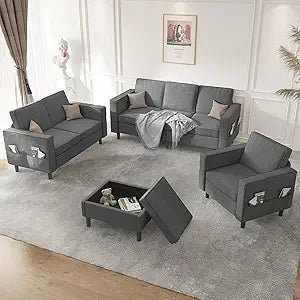 4 Pieces Sectional L Shaped Sofa Couches Set