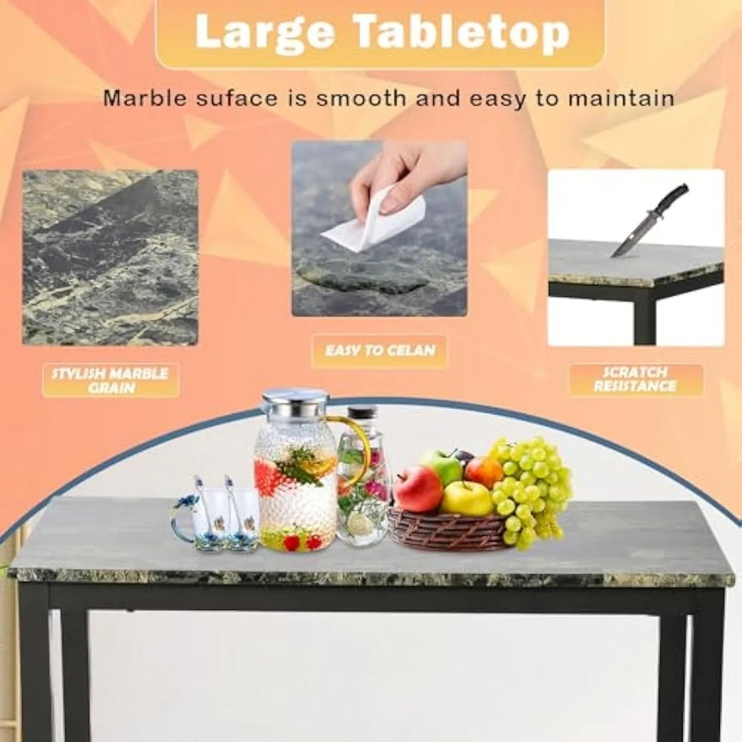 Rectangular Marble Table Top Dining Table Set