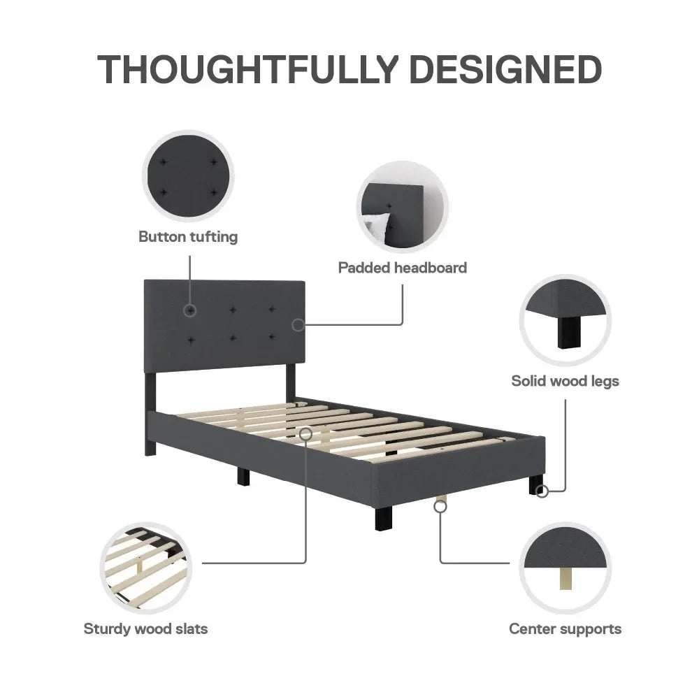 Claire Upholstered Bed Gray Linen Twin