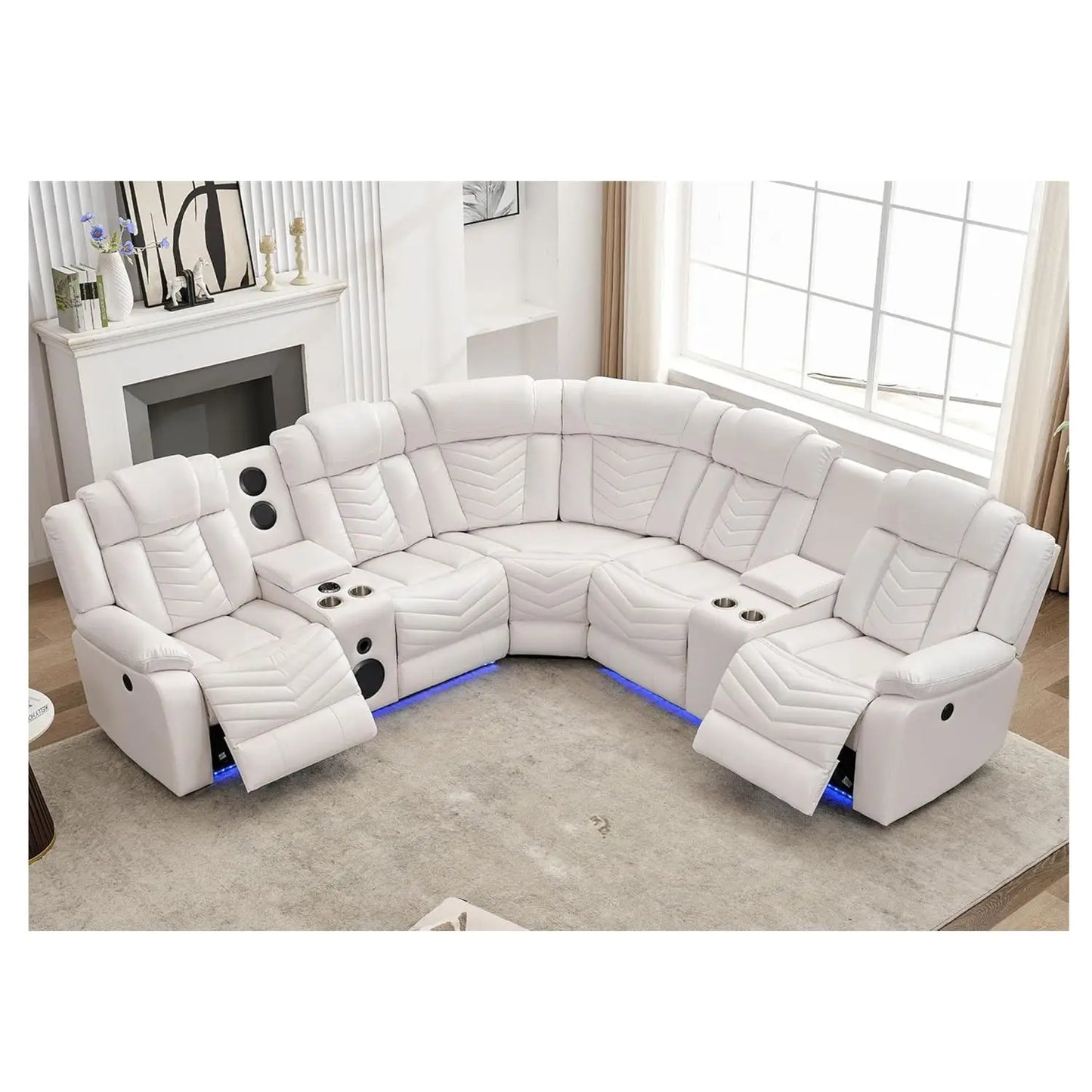 Electric Power Recliner Sectional Sofa With Bass Speakers & LED Lights