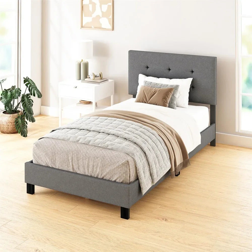 Claire Upholstered Bed Gray Linen Twin