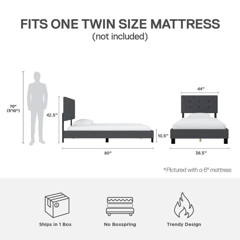 Claire Upholstered Bed Gray Linen Twin