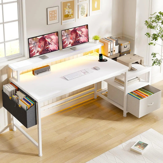 56.5" Computer Desk with File Drawers Cabinet