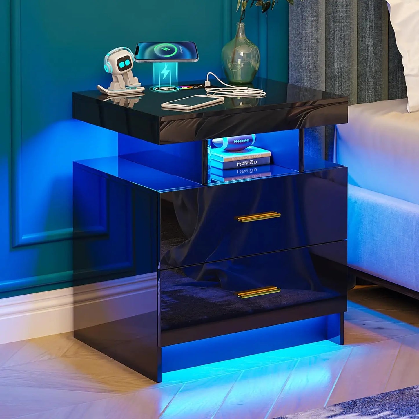 Nightstand with RGB Auto LED Lights