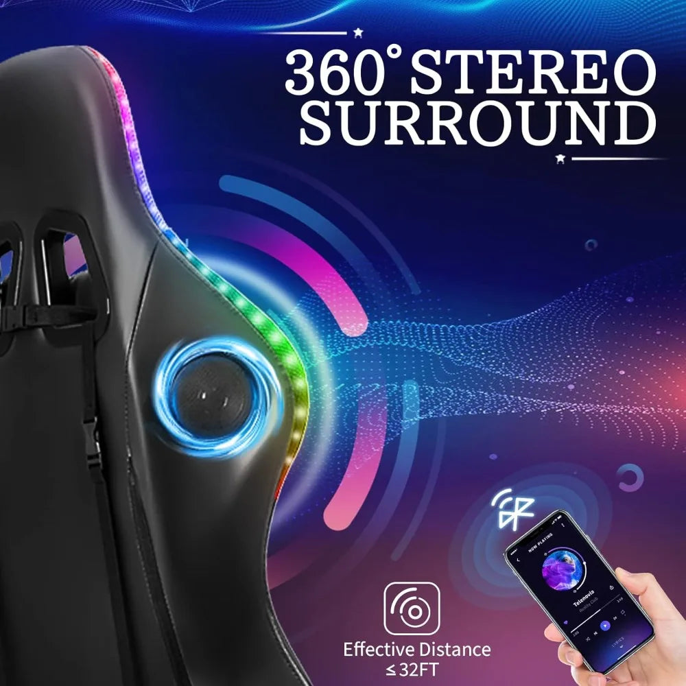 Massage Computer Gaming Chair with LED Lights and Footrest