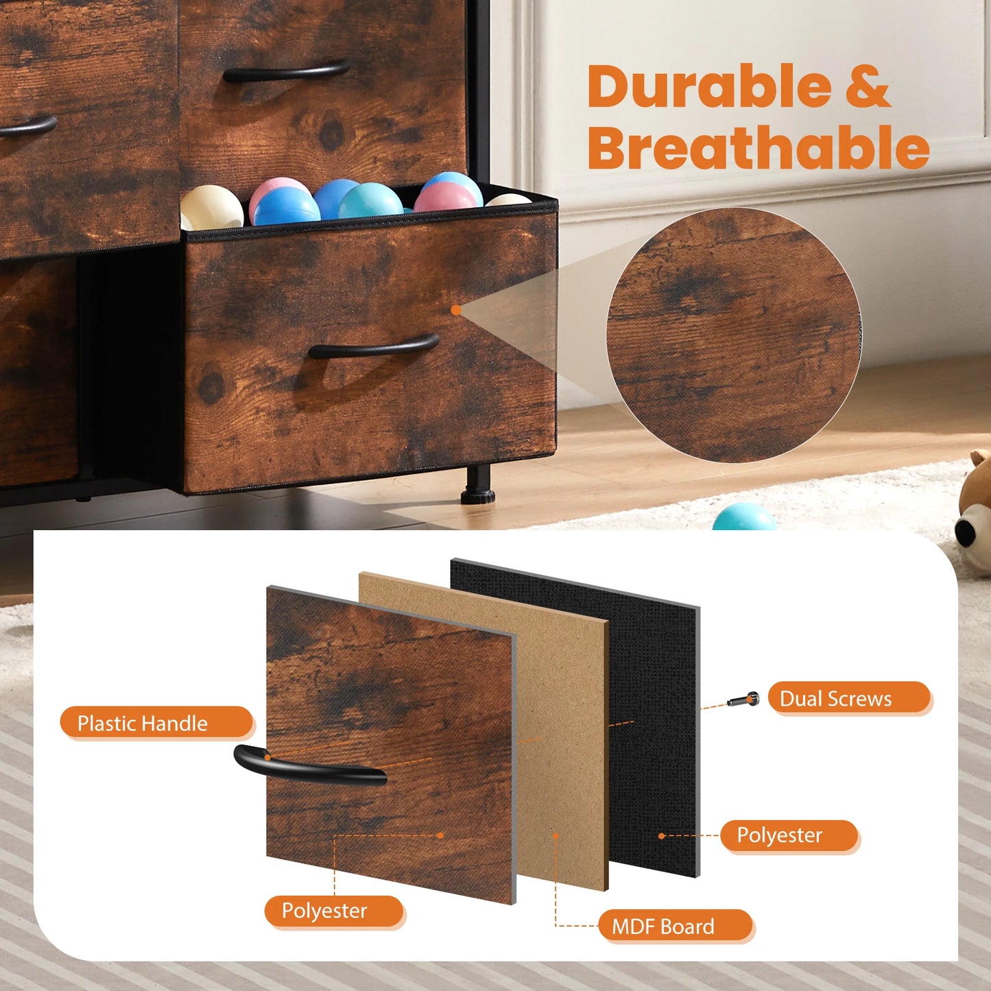 10 Fabric Drawers Wardrobe Steel Frame Closet