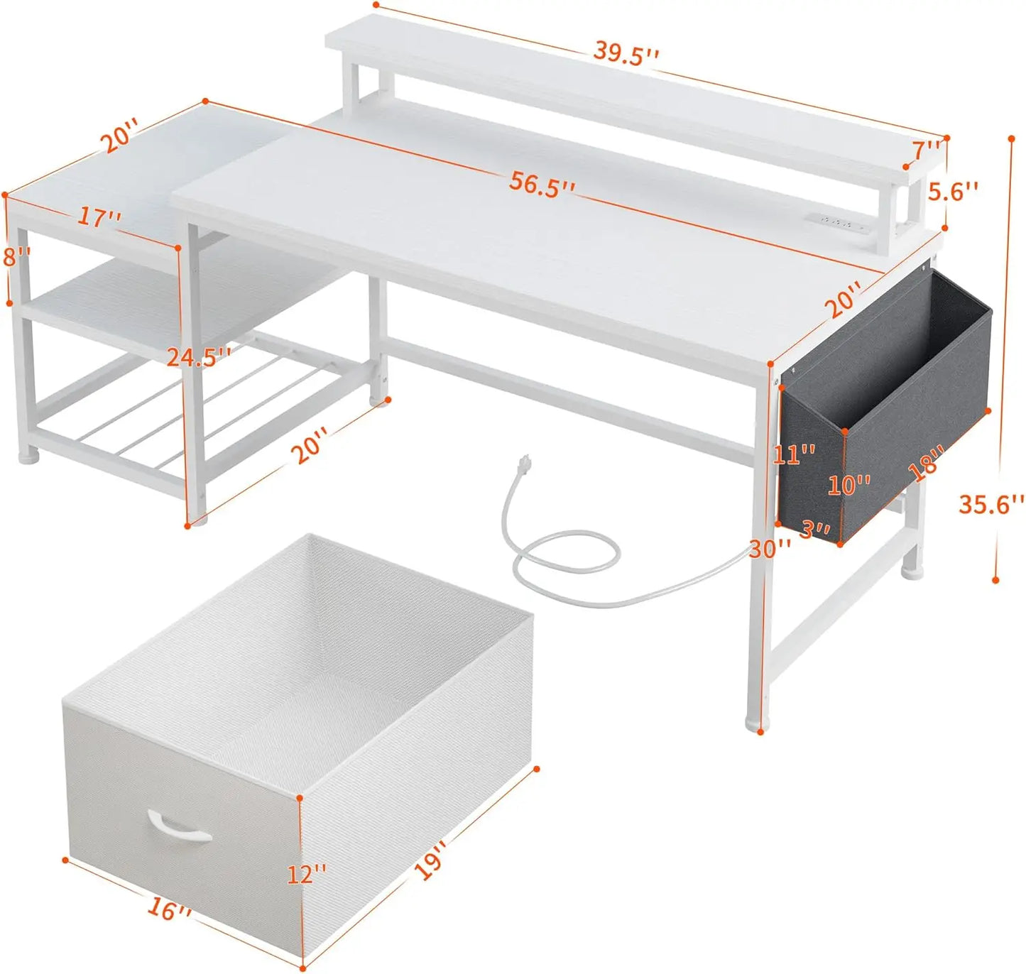 56.5" Computer Desk with File Drawers Cabinet